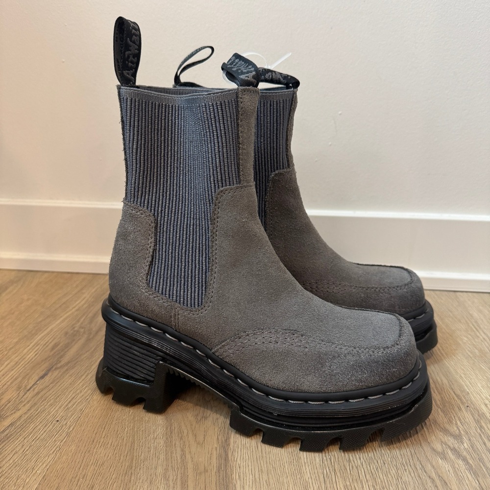 Dr. Martens Corran Chelsea Boots Women's Size 6 Grey Suede Chunky Lug Sole NEW